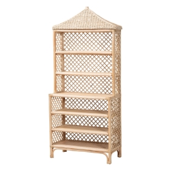 bali & pari Adonis Natural Rattan Display Shelf - Freestanding 6-Tier bookcase with Pagoda Top, Coastal Boho Storage Organizer